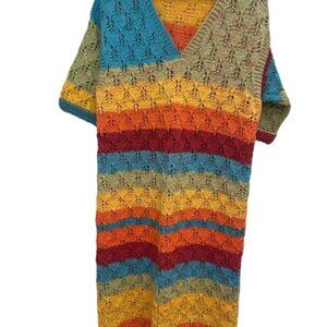 Handmade crochet rainbow mini v neck dress